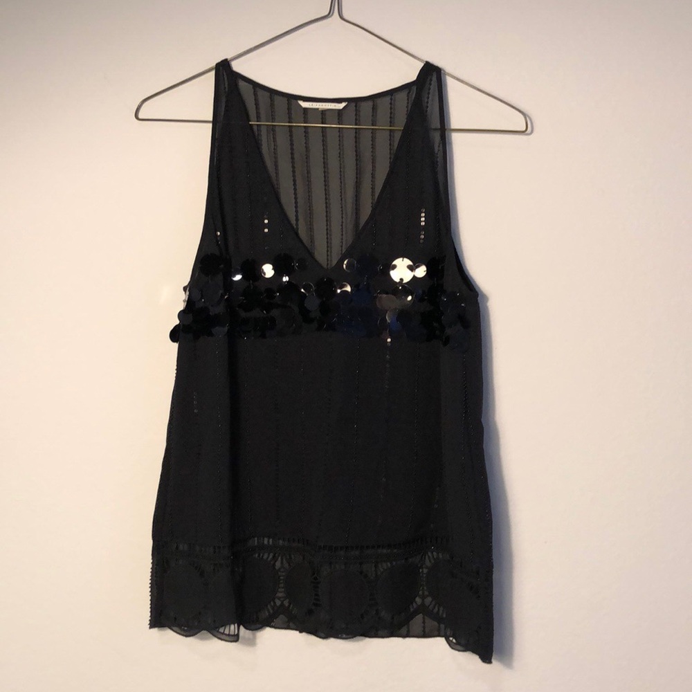Anthropologie Embellished Beaded Black Tank